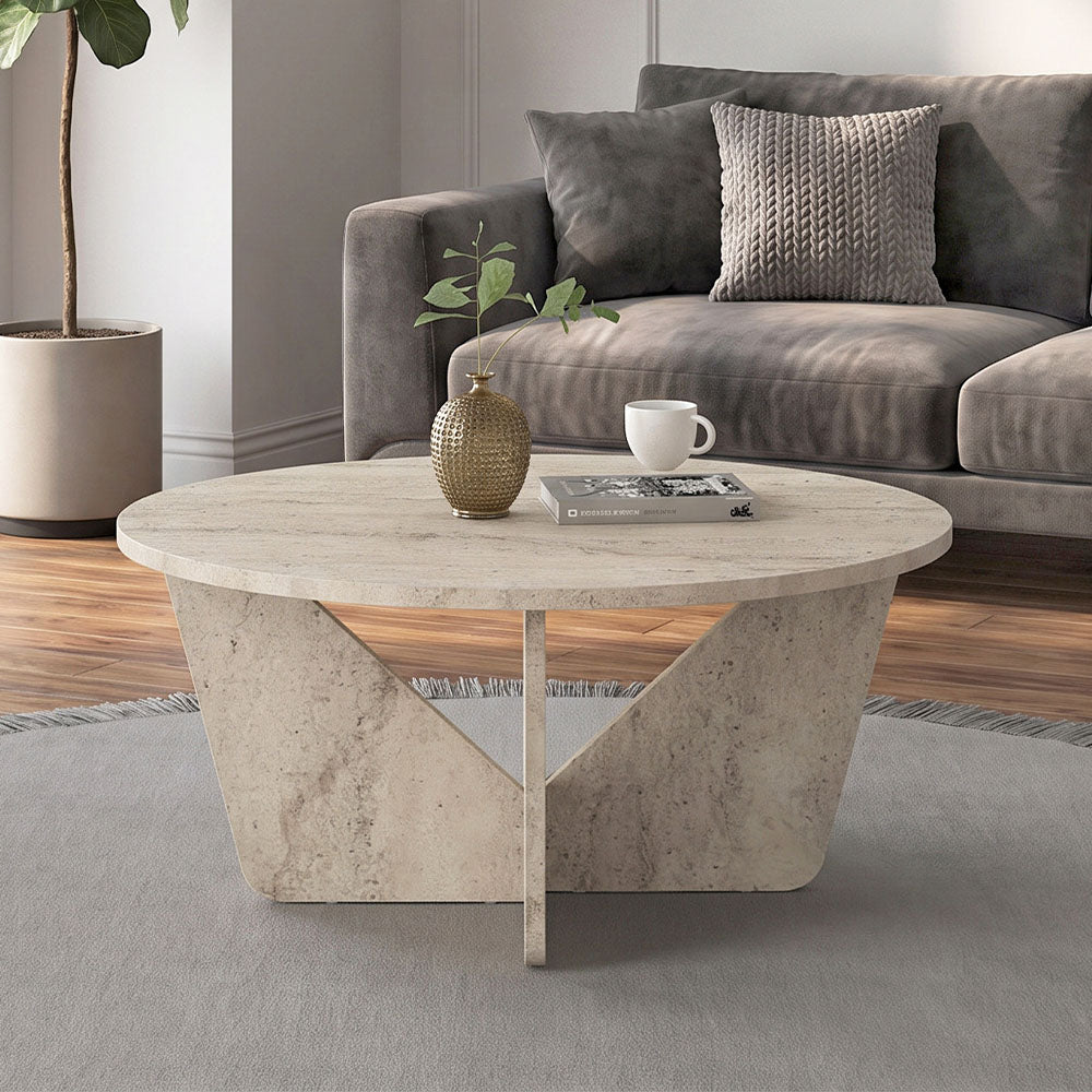 Τραπεζάκι Σαλονιού Lagerta Χρώμα Travertine Ø75x35