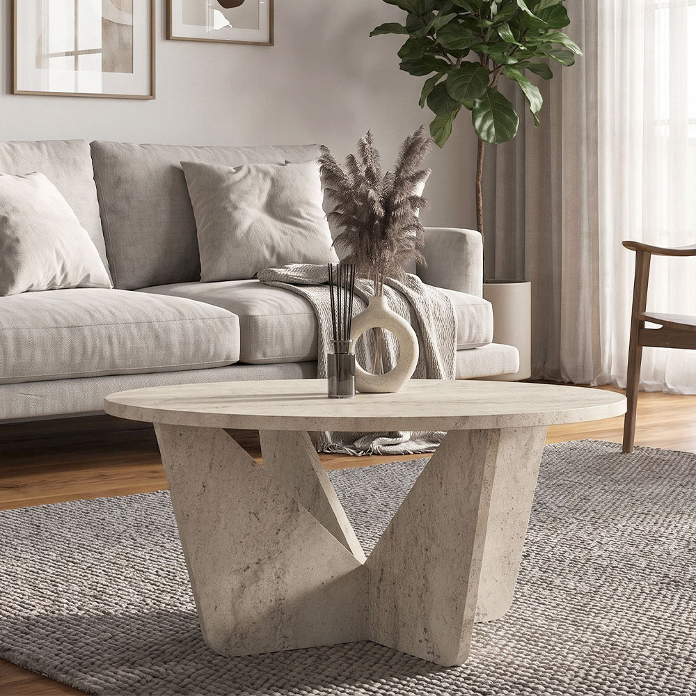 Τραπεζάκι Σαλονιού Lagerta Χρώμα Travertine Ø75x35