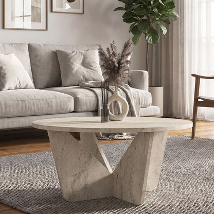 Τραπεζάκι Σαλονιού Lagerta Χρώμα Travertine Ø75x35