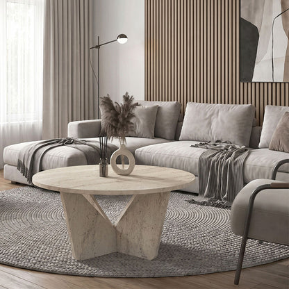 Τραπεζάκι Σαλονιού Lagerta Χρώμα Travertine Ø75x35