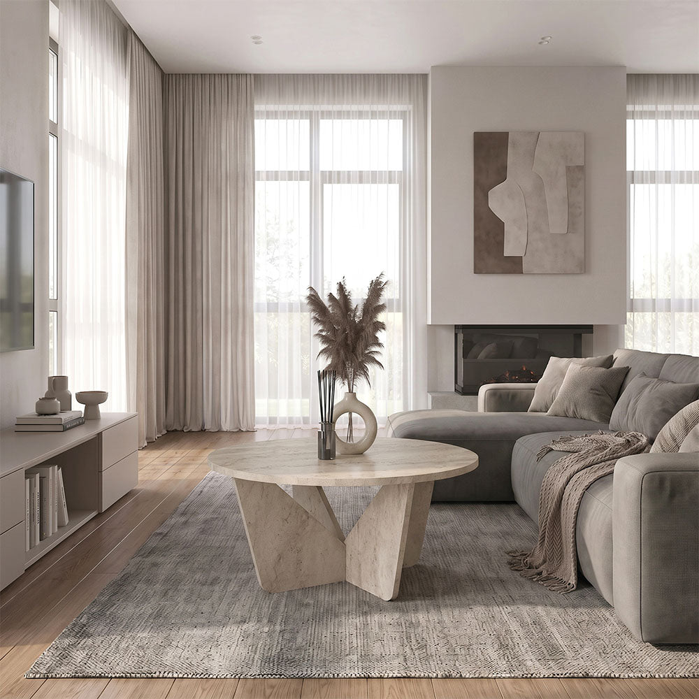 Τραπεζάκι Σαλονιού Lagerta Χρώμα Travertine Ø75x35