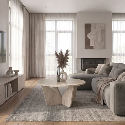 Τραπεζάκι Σαλονιού Lagerta Χρώμα Travertine Ø75x35