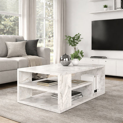 Τραπεζάκι Σαλονιού Abdera Χρώμα Λευκό Εφέ Μαρμάρου 110x60x42