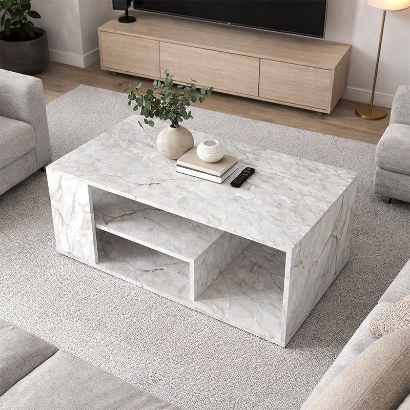 Τραπεζάκι Σαλονιού Abdera Χρώμα Λευκό Εφέ Μαρμάρου 110x60x42