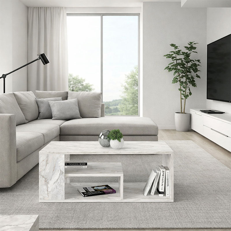 Τραπεζάκι Σαλονιού Abdera Χρώμα Λευκό Εφέ Μαρμάρου 110x60x42