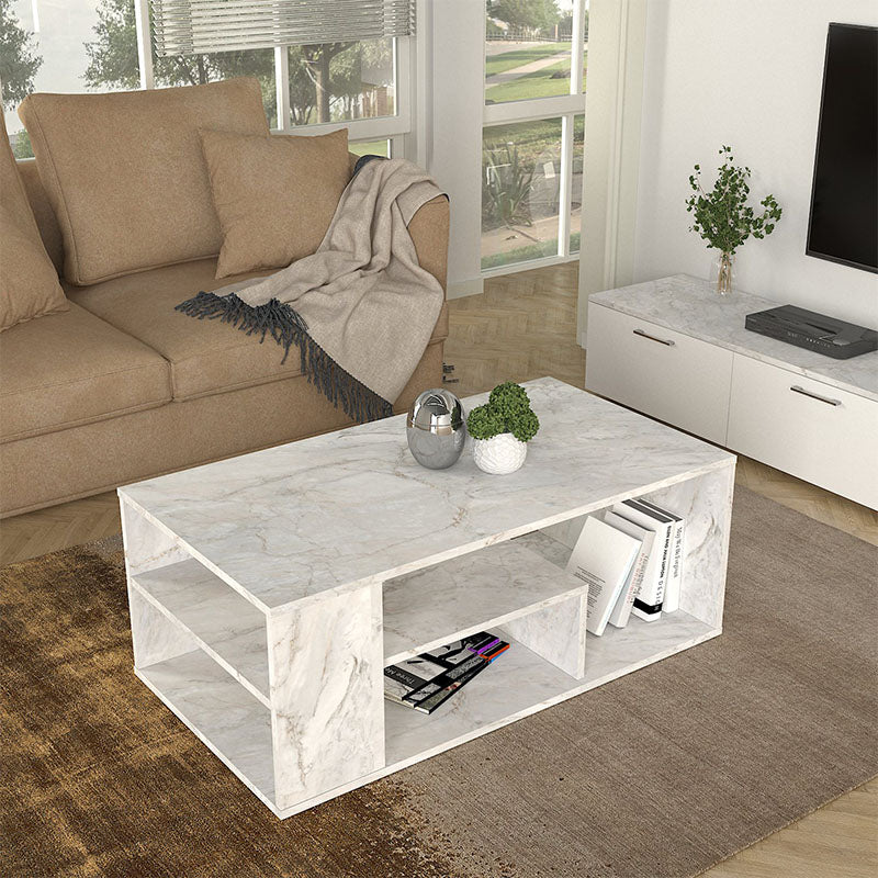 Τραπεζάκι Σαλονιού Abdera Χρώμα Λευκό Εφέ Μαρμάρου 110x60x42