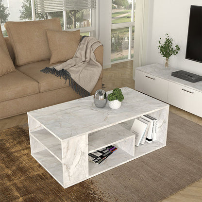 Τραπεζάκι Σαλονιού Abdera Χρώμα Λευκό Εφέ Μαρμάρου 110x60x42