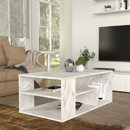 Τραπεζάκι Σαλονιού Abdera Χρώμα Λευκό Εφέ Μαρμάρου 110x60x42