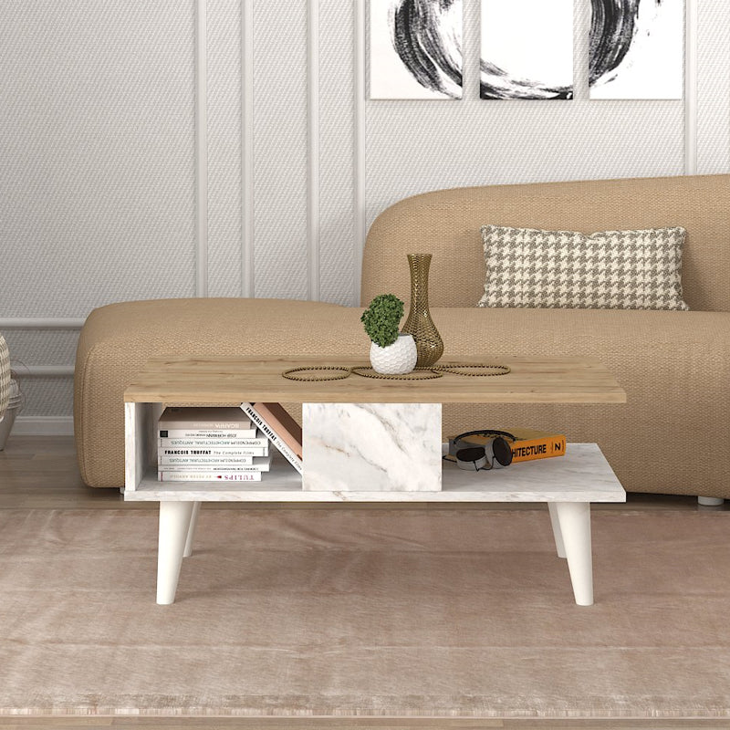 Τραπεζάκι Σαλονιού Andros Χρώμα Sapphire Oak - Λευκό Εφέ Μαρμάρου 90x54x39,6