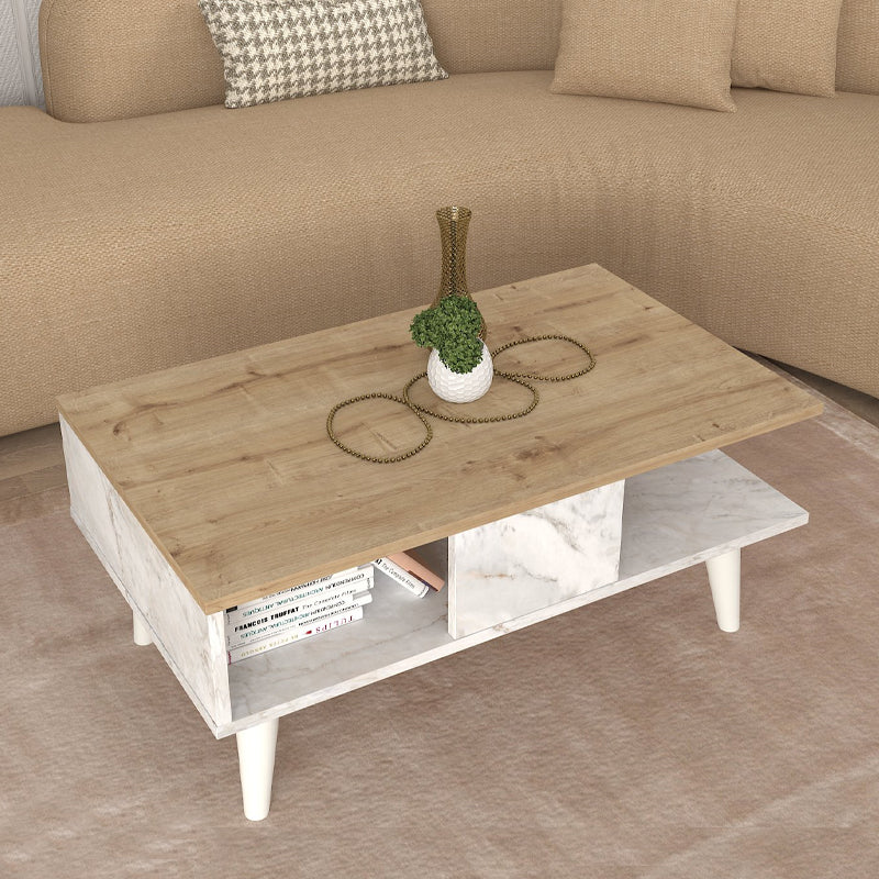 Τραπεζάκι Σαλονιού Andros Χρώμα Sapphire Oak - Λευκό Εφέ Μαρμάρου 90x54x39,6