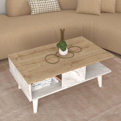 Τραπεζάκι Σαλονιού Andros Χρώμα Sapphire Oak - Λευκό Εφέ Μαρμάρου 90x54x39,6