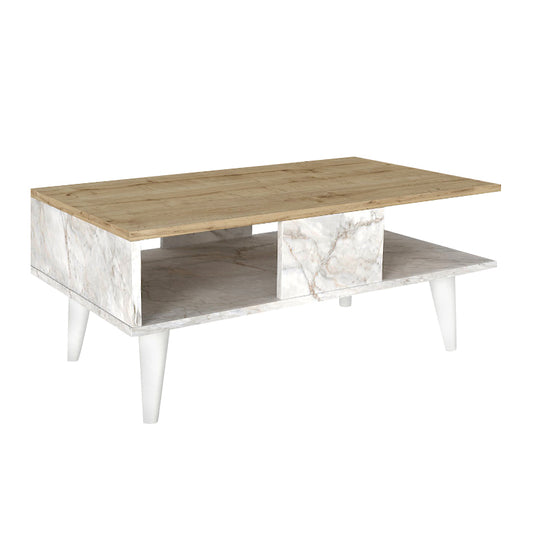 Τραπεζάκι Σαλονιού Andros Χρώμα Sapphire Oak - Λευκό Εφέ Μαρμάρου 90x54x39,6