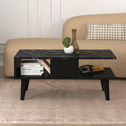 Τραπεζάκι Σαλονιού Andros Χρώμα Μαύρο - Μαύρο Εφέ Μαρμάρου 90x54x39,6