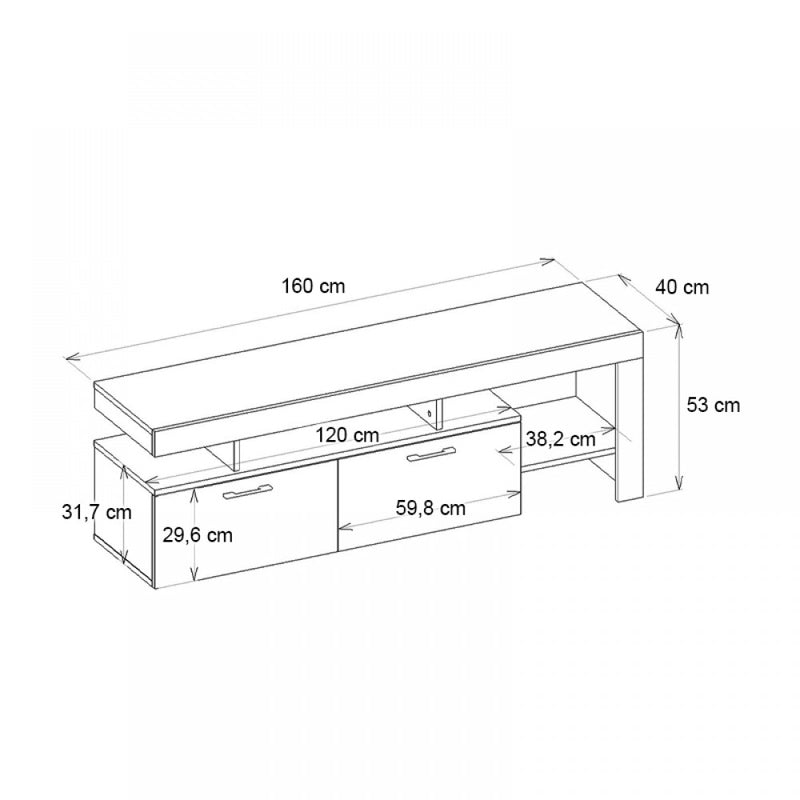 Έπιπλο Τηλεόρασης Acnes Χρώμα Μαύρο - Καρυδί 160x40x53