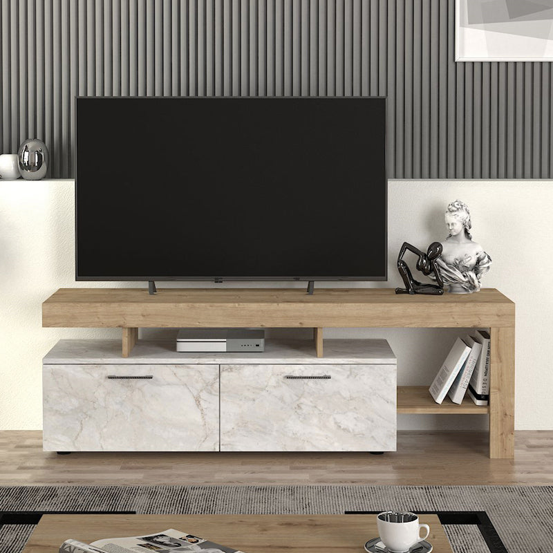 Έπιπλο Τηλεόρασης Acnes Χρώμα Λευκό Εφέ Μαρμάρου - Sapphire Oak 160x40x53