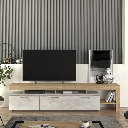 Έπιπλο Τηλεόρασης Acnes Χρώμα Λευκό Εφέ Μαρμάρου - Sapphire Oak 220x40x52