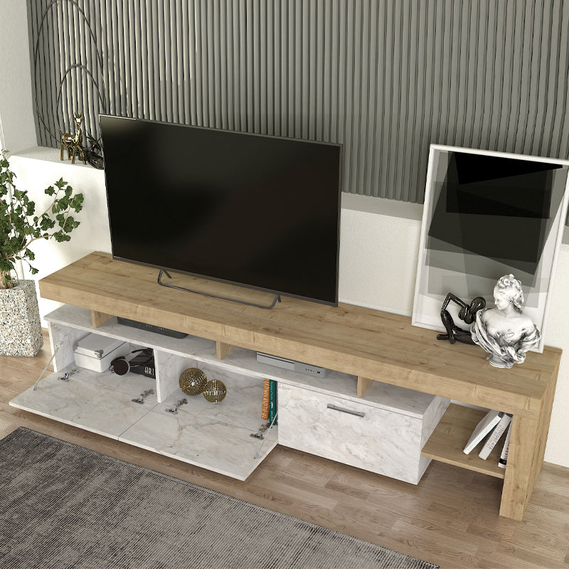 Έπιπλο Τηλεόρασης Acnes Χρώμα Λευκό Εφέ Μαρμάρου - Sapphire Oak 220x40x52