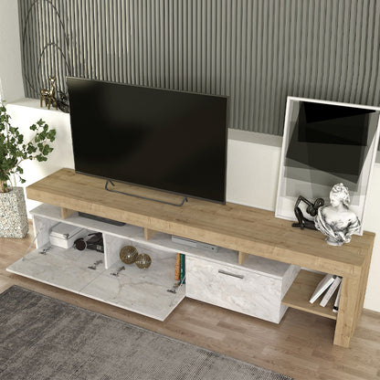 Έπιπλο Τηλεόρασης Acnes Χρώμα Λευκό Εφέ Μαρμάρου - Sapphire Oak 220x40x52