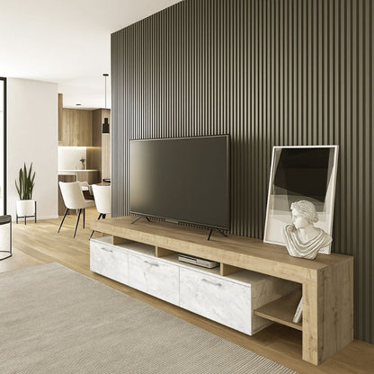 Έπιπλο Τηλεόρασης Acnes Χρώμα Λευκό Εφέ Μαρμάρου - Sapphire Oak 220x40x52