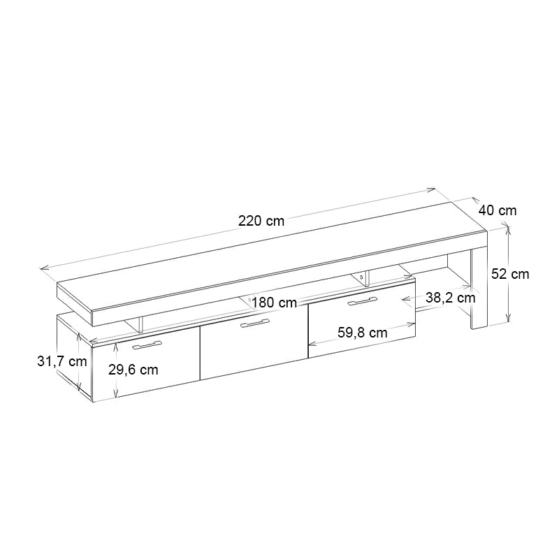 Έπιπλο Τηλεόρασης Acnes Χρώμα Λευκό Εφέ Μαρμάρου - Sapphire Oak 220x40x52