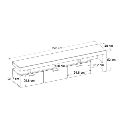 Έπιπλο Τηλεόρασης Acnes Χρώμα Λευκό Εφέ Μαρμάρου - Sapphire Oak 220x40x52