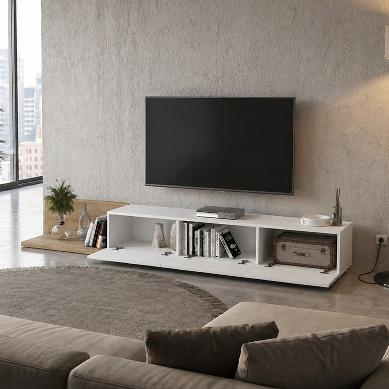 Έπιπλο Τηλεόρασης Enstey Επεκτεινόμενο Χρώμα Sapphire Oak - Λευκό 260x41,8x33,5