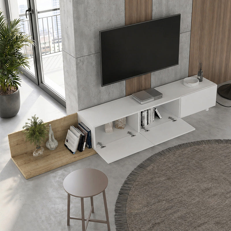 Έπιπλο Τηλεόρασης Enstey Επεκτεινόμενο Χρώμα Sapphire Oak - Λευκό 260x41,8x33,5