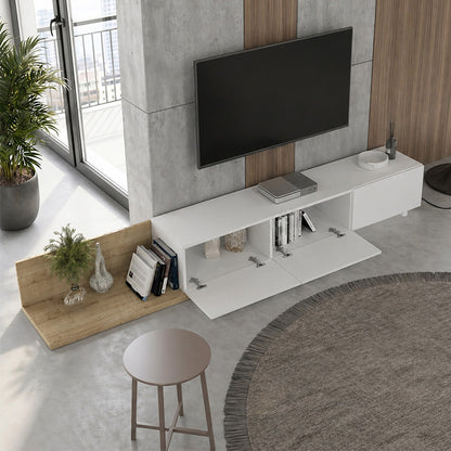 Έπιπλο Τηλεόρασης Enstey Επεκτεινόμενο Χρώμα Sapphire Oak - Λευκό 260x41,8x33,5