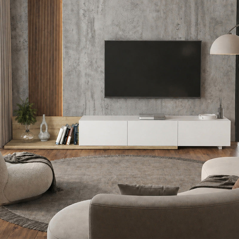 Έπιπλο Τηλεόρασης Enstey Επεκτεινόμενο Χρώμα Sapphire Oak - Λευκό 260x41,8x33,5