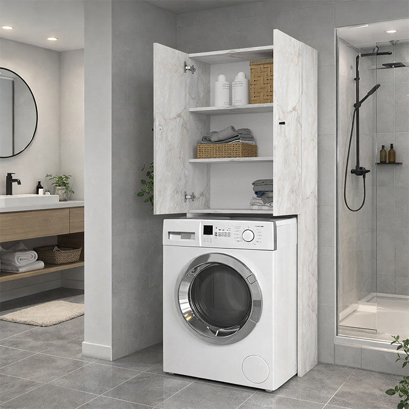 Έπιπλο Πλυντηρίου Romme Χρώμα Λευκό Εφέ Μαρμάρου 65x27,1x180