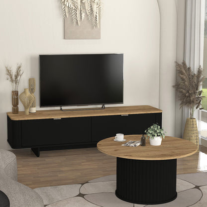 Τραπεζάκι Σαλονιού Bohema Χρώμα Μαύρο - Sepet Oak Ø85x43,2