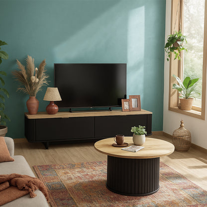 Τραπεζάκι Σαλονιού Bohema Χρώμα Μαύρο - Sepet Oak Ø85x43,2