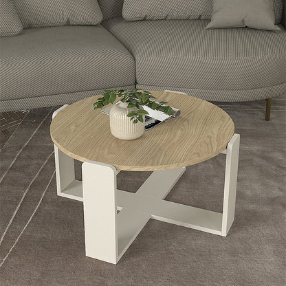 Τραπεζάκι Σαλονιού Rebel Χρώμα Rota Oak - Sandstone Ø70x38