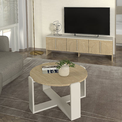 Τραπεζάκι Σαλονιού Rebel Χρώμα Rota Oak - Sandstone Ø70x38