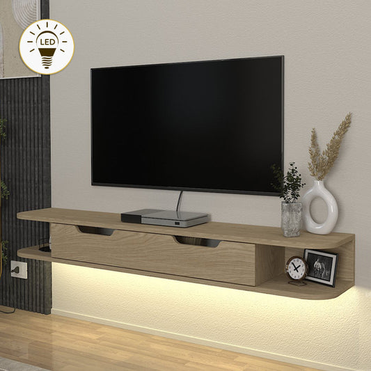 Έπιπλο Τηλεόρασης Επιτοίχιο Noland με LED Χρώμα Rota Oak 150x35x19,2