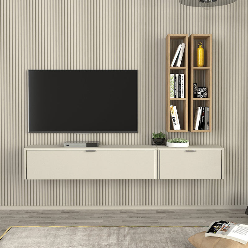 Σύνθεση Τηλεόρασης Επιτοίχια Edgar Χρώμα Sandstone - Sepet Oak 198,4x29,6x148,5