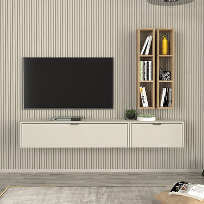 Σύνθεση Τηλεόρασης Επιτοίχια Edgar Χρώμα Sandstone - Sepet Oak 198,4x29,6x148,5
