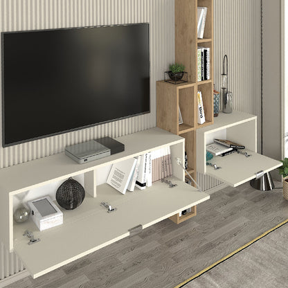 Σύνθεση Τηλεόρασης Επιτοίχια Edgar Χρώμα Sandstone - Sepet Oak 198,4x29,6x148,5