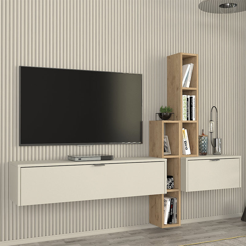 Σύνθεση Τηλεόρασης Επιτοίχια Edgar Χρώμα Sandstone - Sepet Oak 198,4x29,6x148,5