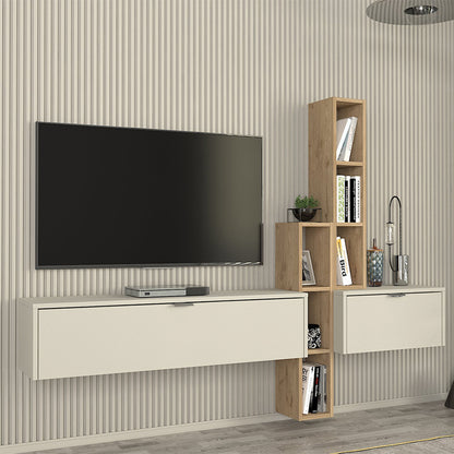 Σύνθεση Τηλεόρασης Επιτοίχια Edgar Χρώμα Sandstone - Sepet Oak 198,4x29,6x148,5