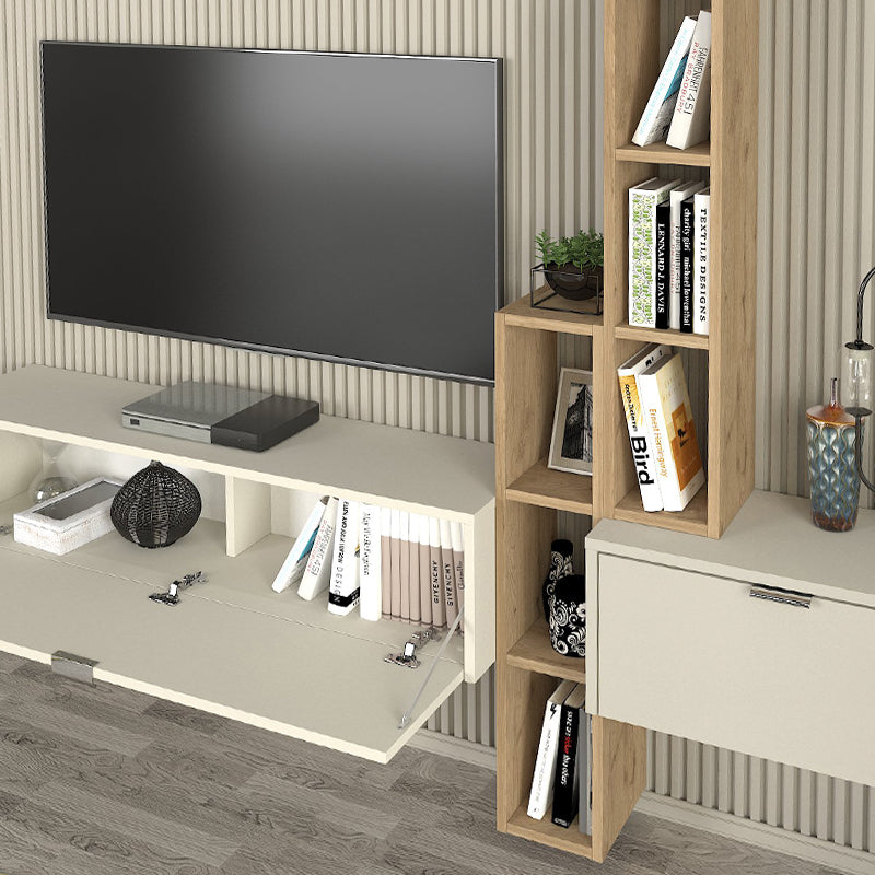 Σύνθεση Τηλεόρασης Επιτοίχια Edgar Χρώμα Sandstone - Sepet Oak 198,4x29,6x148,5