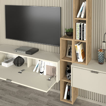 Σύνθεση Τηλεόρασης Επιτοίχια Edgar Χρώμα Sandstone - Sepet Oak 198,4x29,6x148,5