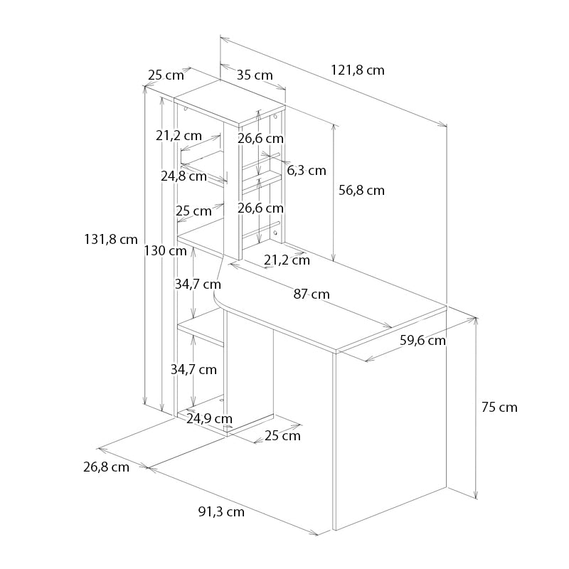 Γραφείο Εργασίας Gemini Χρώμα Ανθρακί - Λευκό 121,8x59,6x131,8