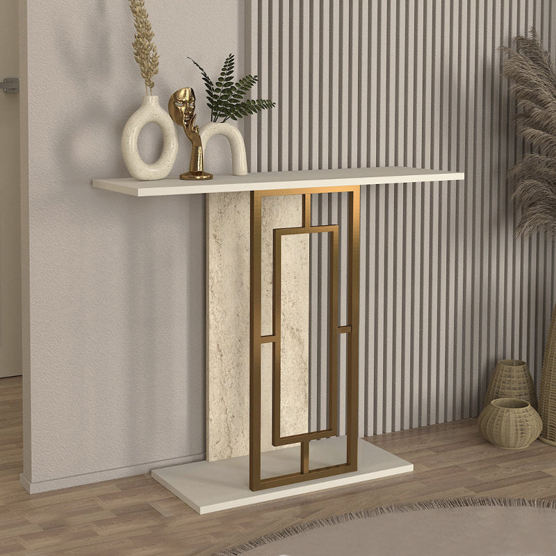 Κονσόλα Alderas Χρώμα Sandstone - Travertine - Χρυσό 90x29,6x76,8