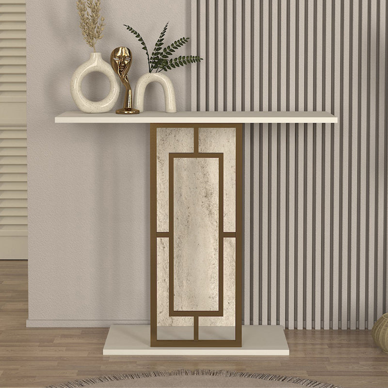 Κονσόλα Alderas Χρώμα Sandstone - Travertine - Χρυσό 90x29,6x76,8