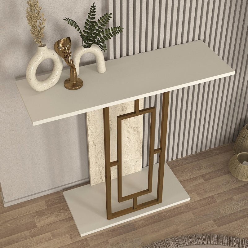 Κονσόλα Alderas Χρώμα Sandstone - Travertine - Χρυσό 90x29,6x76,8
