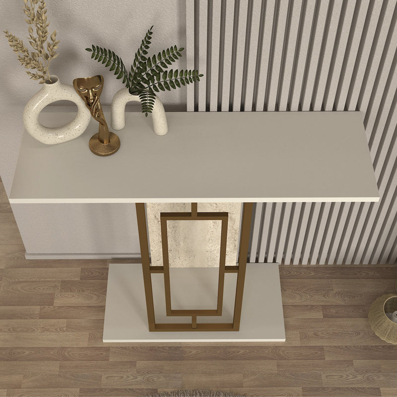 Κονσόλα Alderas Χρώμα Sandstone - Travertine - Χρυσό 90x29,6x76,8