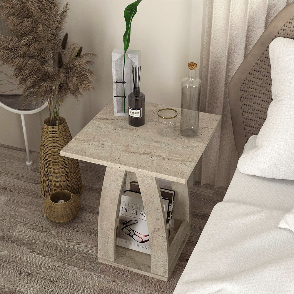 Τραπεζάκι Βοηθητικό - Κομοδίνο Deros Χρώμα Travertine 45x45x56