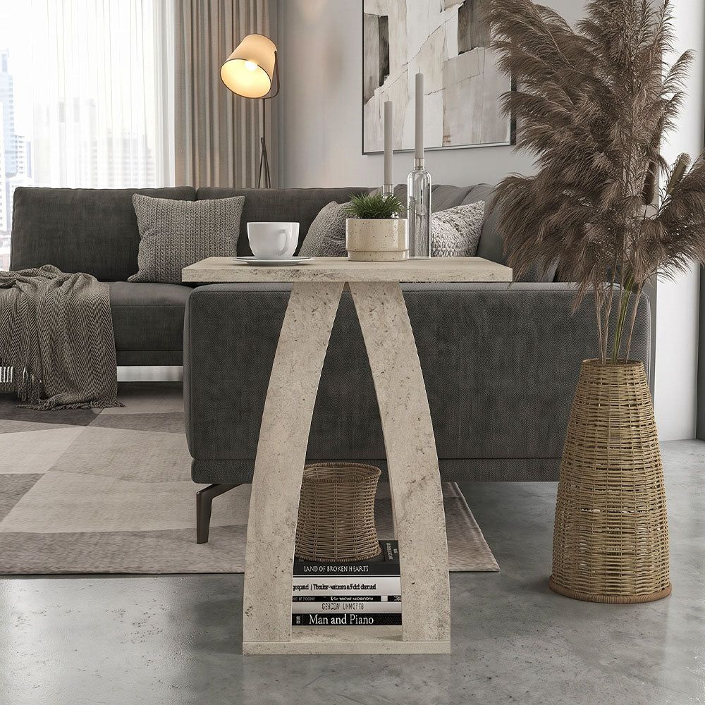 Τραπεζάκι Βοηθητικό - Κομοδίνο Deros Χρώμα Travertine 45x45x56