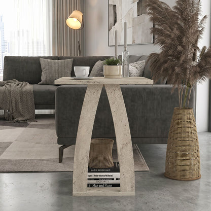 Τραπεζάκι Βοηθητικό - Κομοδίνο Deros Χρώμα Travertine 45x45x56